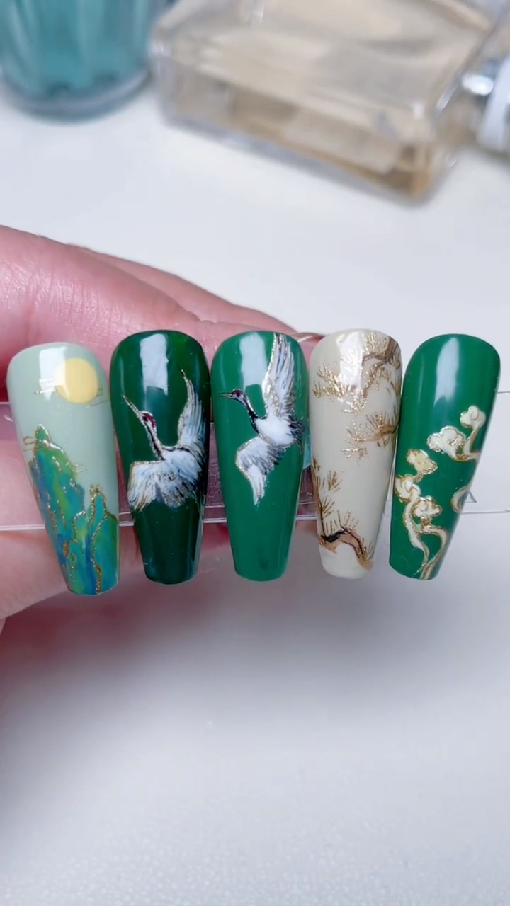 国风仙鹤美甲绝绝子