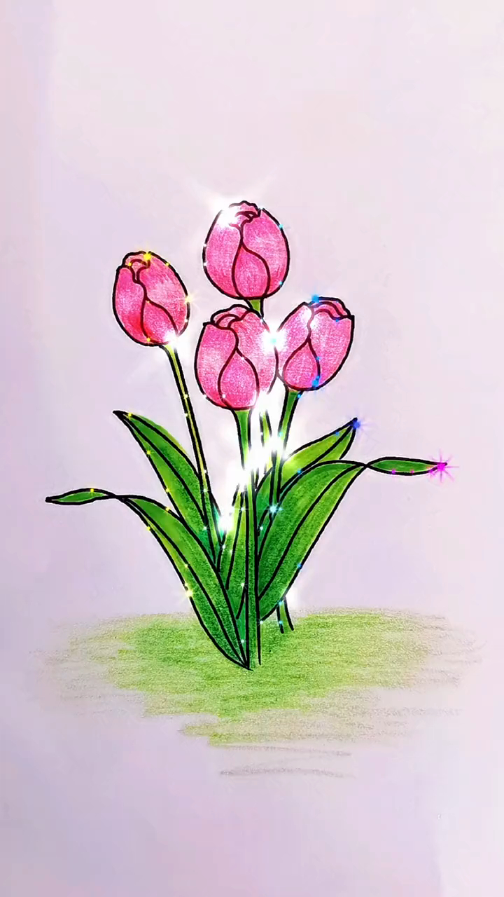 画个红色郁金香送给最喜欢的人吧儿童简笔画教程简笔画