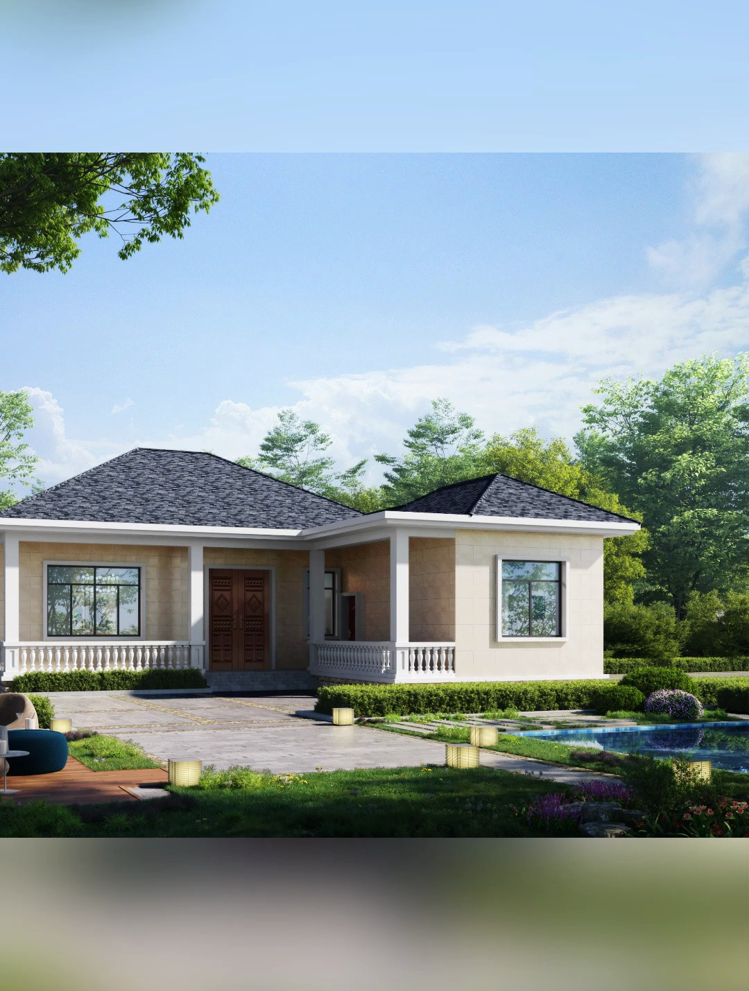 一层现代简约l型简约别墅图纸