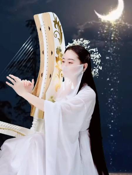 古风,国风古韵,箜篌,萱草花-度小视
