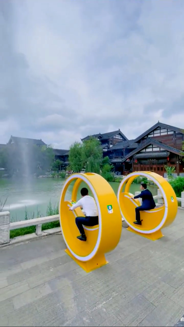 单车喷泉 发电单车 网红道具