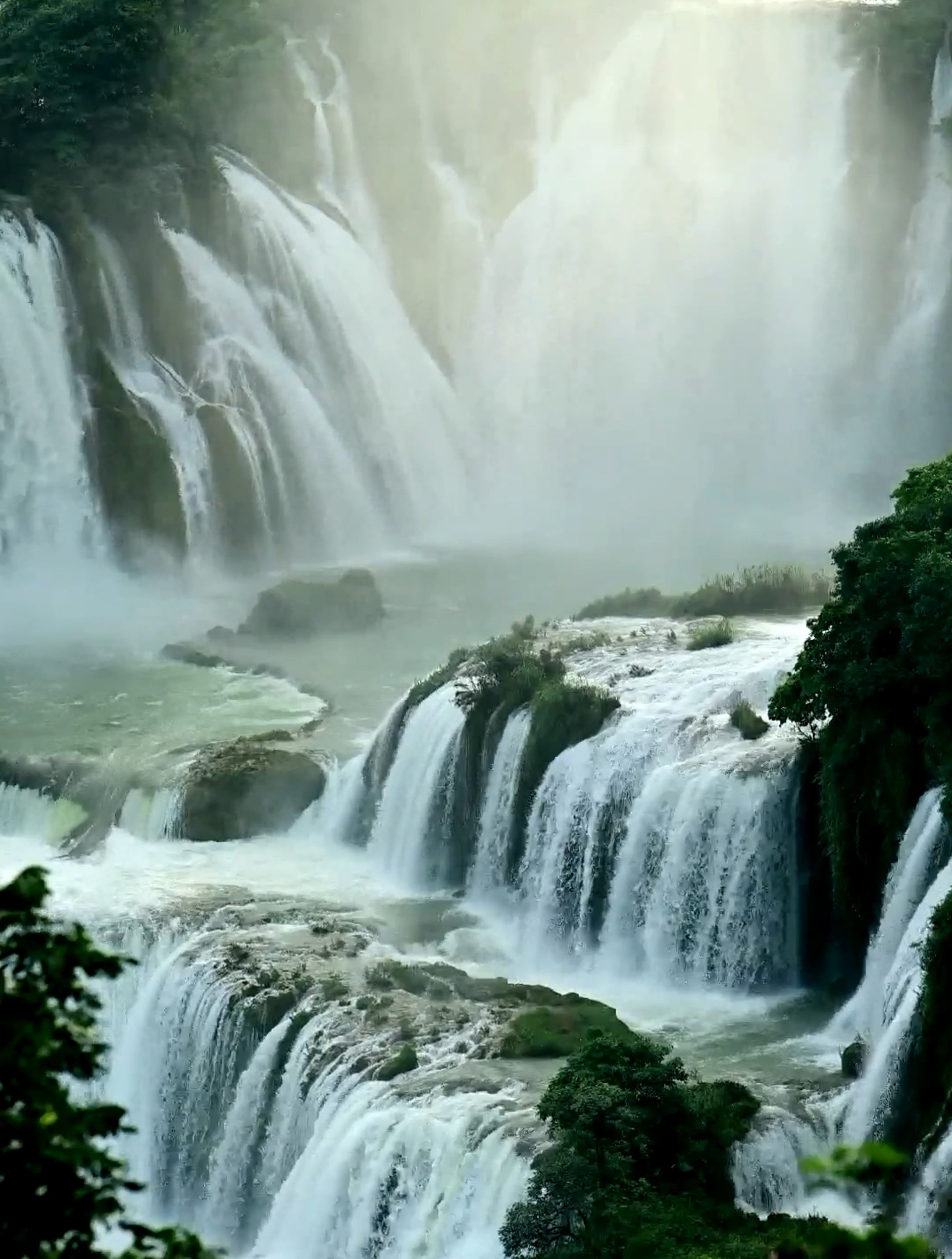 气势磅礴!广西德天瀑布水瀑奔涌似白练起舞-度小视