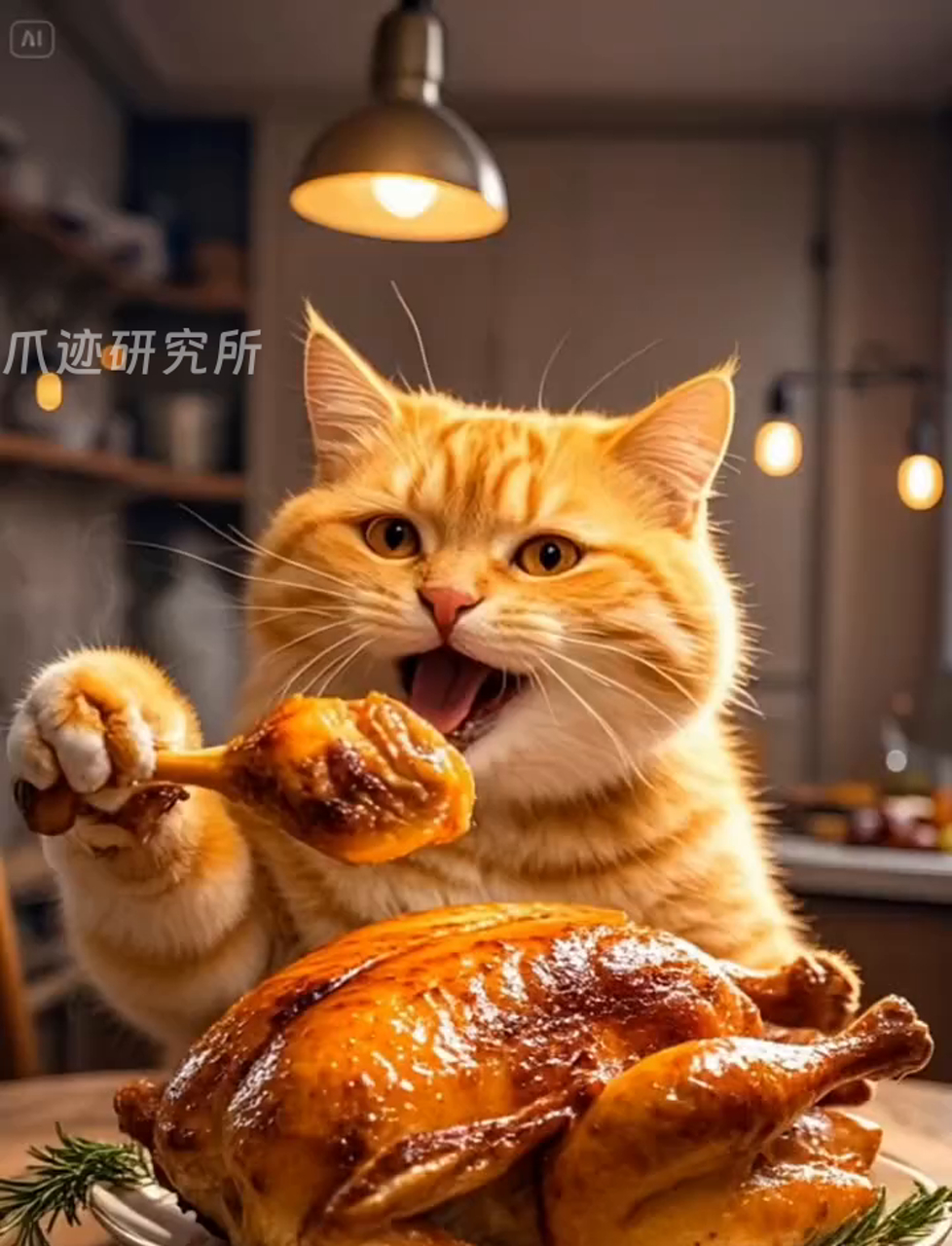 今儿个,小咪猫咪尝鲜烤鸡啦!