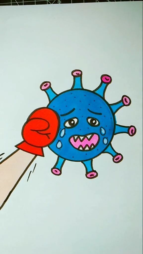 2020抗病毒儿童简笔画图片