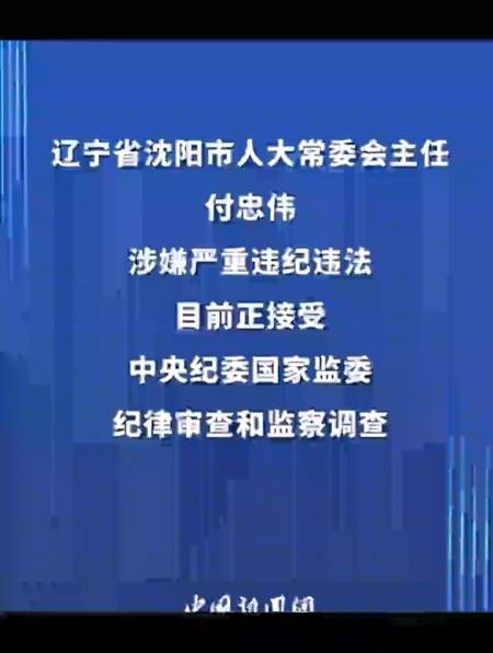 辽宁省沈阳市人大常委会主任付忠伟涉嫌严重违纪违法