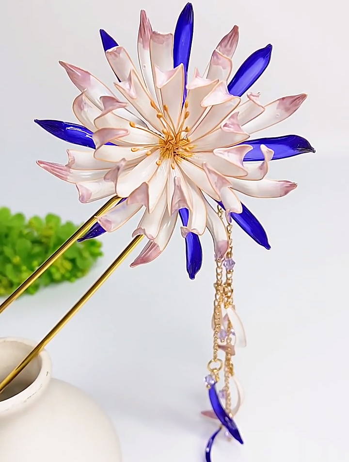 手作昙花发钗,汉服配饰,手工饰品-度小视