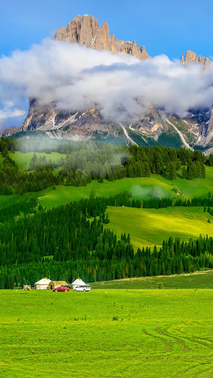 到了那拉提草原,眼前就是一望无际的绿色,就像一片绿色的海洋-度小视