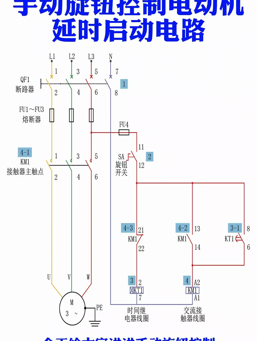 手动旋钮控制电动机延时启动电路