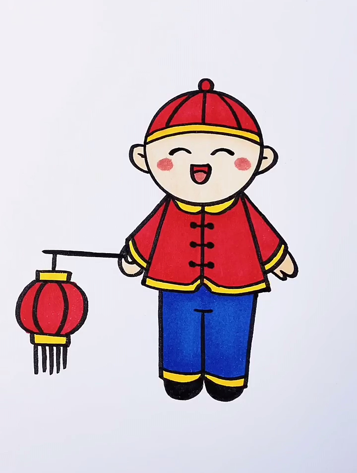 用一个瓶盖就能画新年快乐,儿童简笔画,简笔画,画画教程