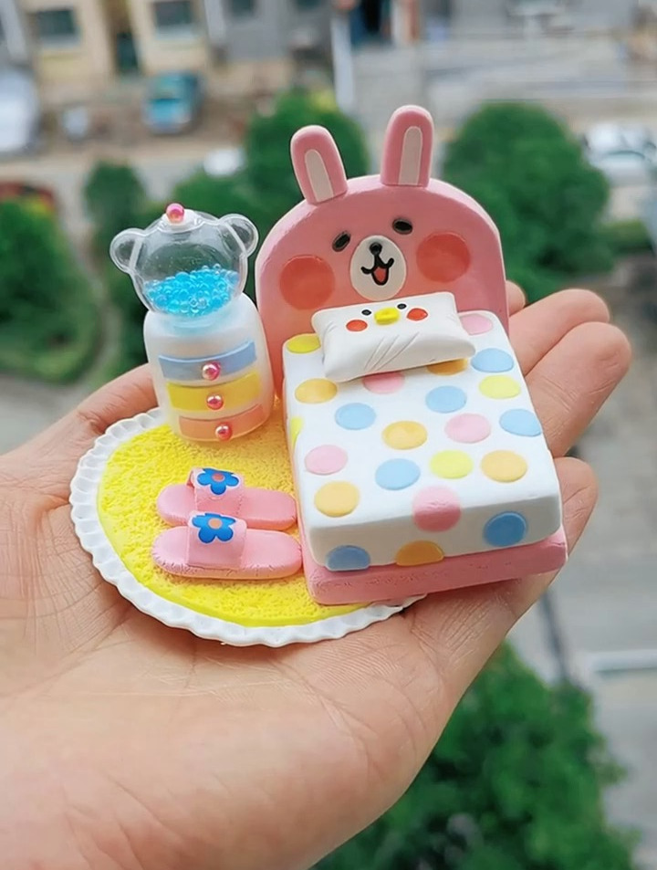 超轻黏土捏小粉兔迷你床益智玩具