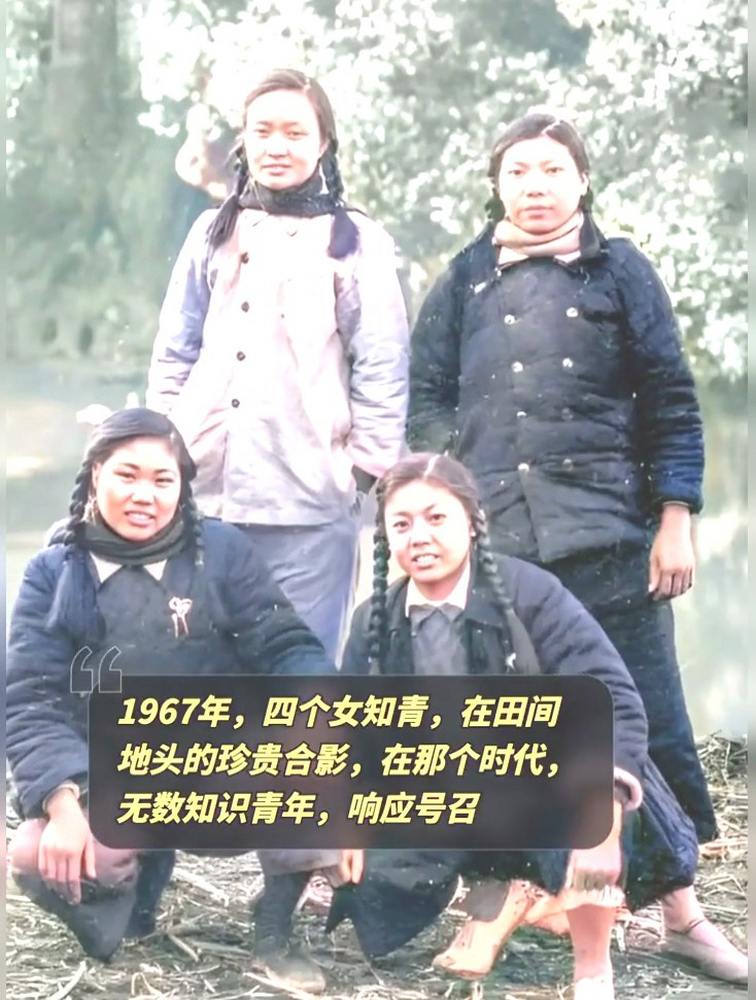 1967年，四个女知青在田间地头的珍贵合影，画面中的她们衣着朴素,历史,中国现代史,好看视频