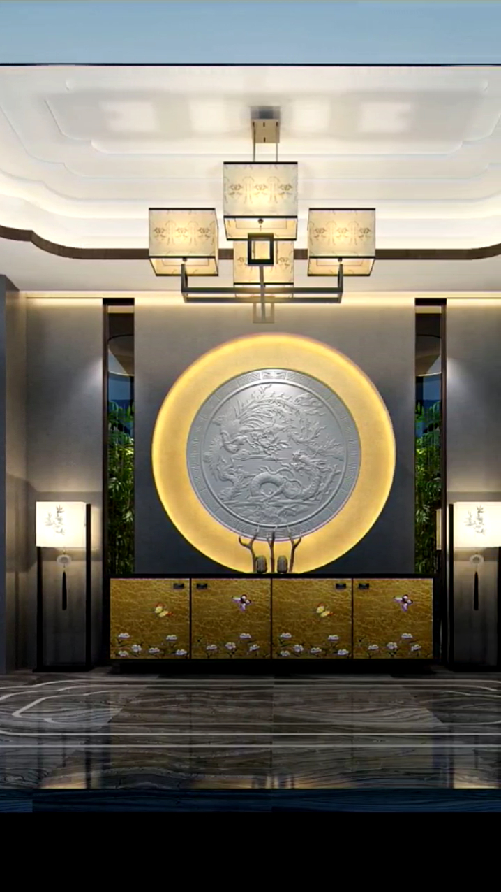 中式装修风格,会所玄关太高级