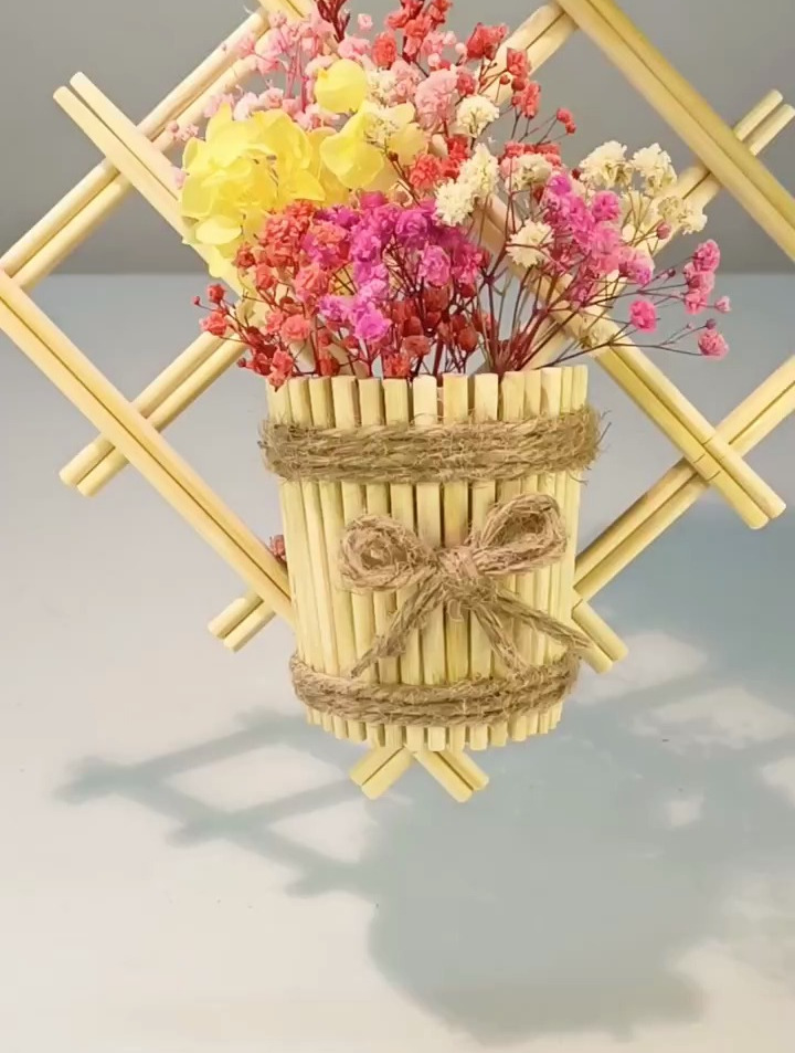 一次性筷子diy手工挂饰花篮,面朝大海,春暖花开