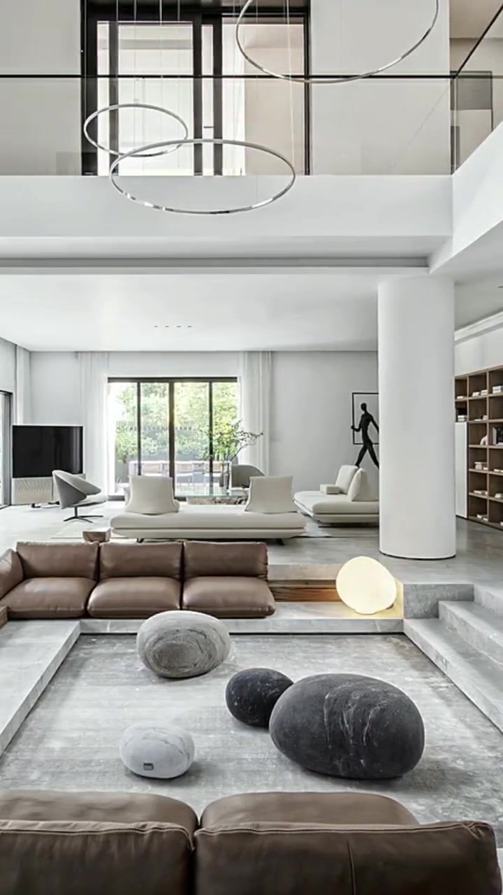 独栋别墅客厅下沉式设计,层次感满满的