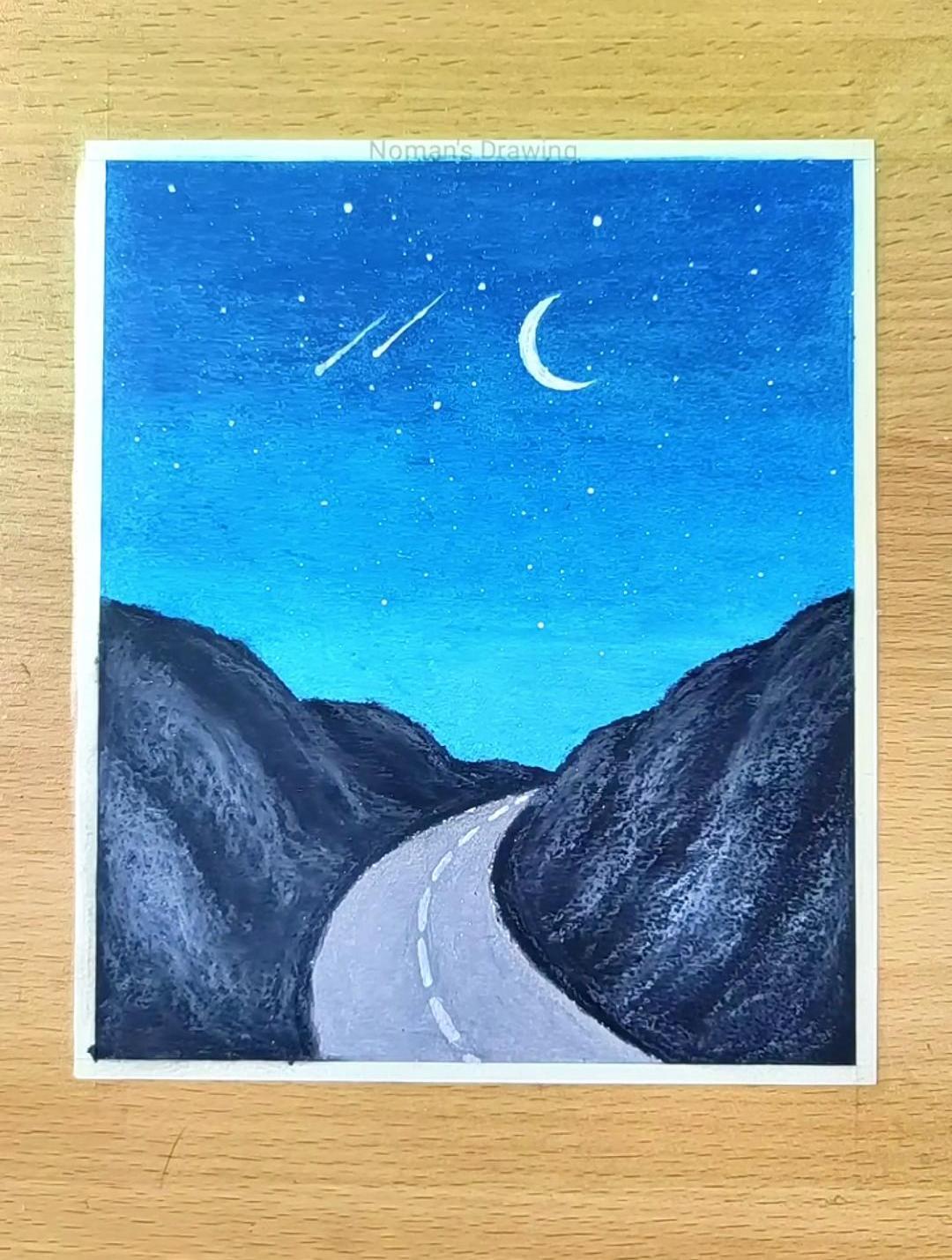 教你简笔画夜景山路,简单好学