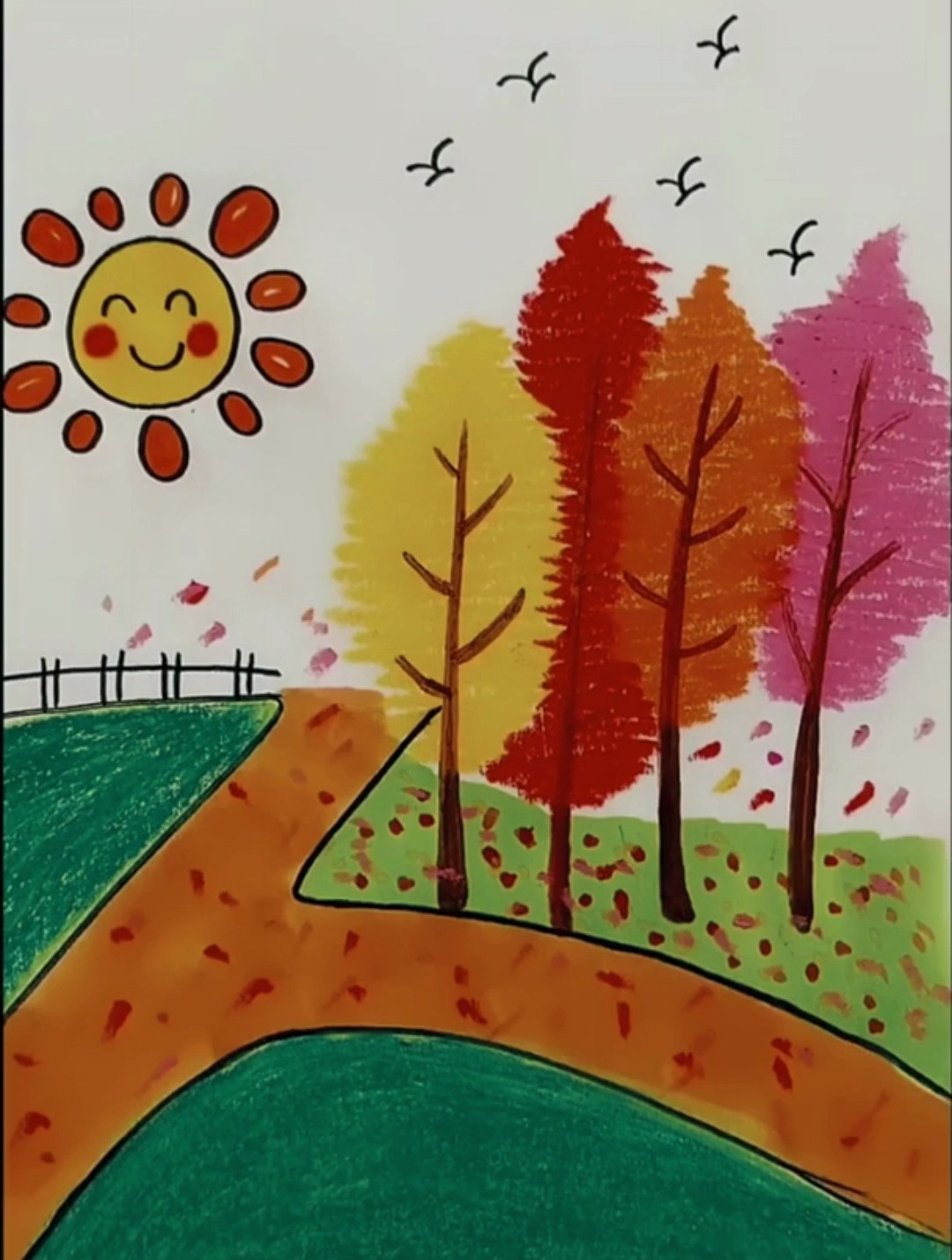 秋天太阳简笔画带颜色图片