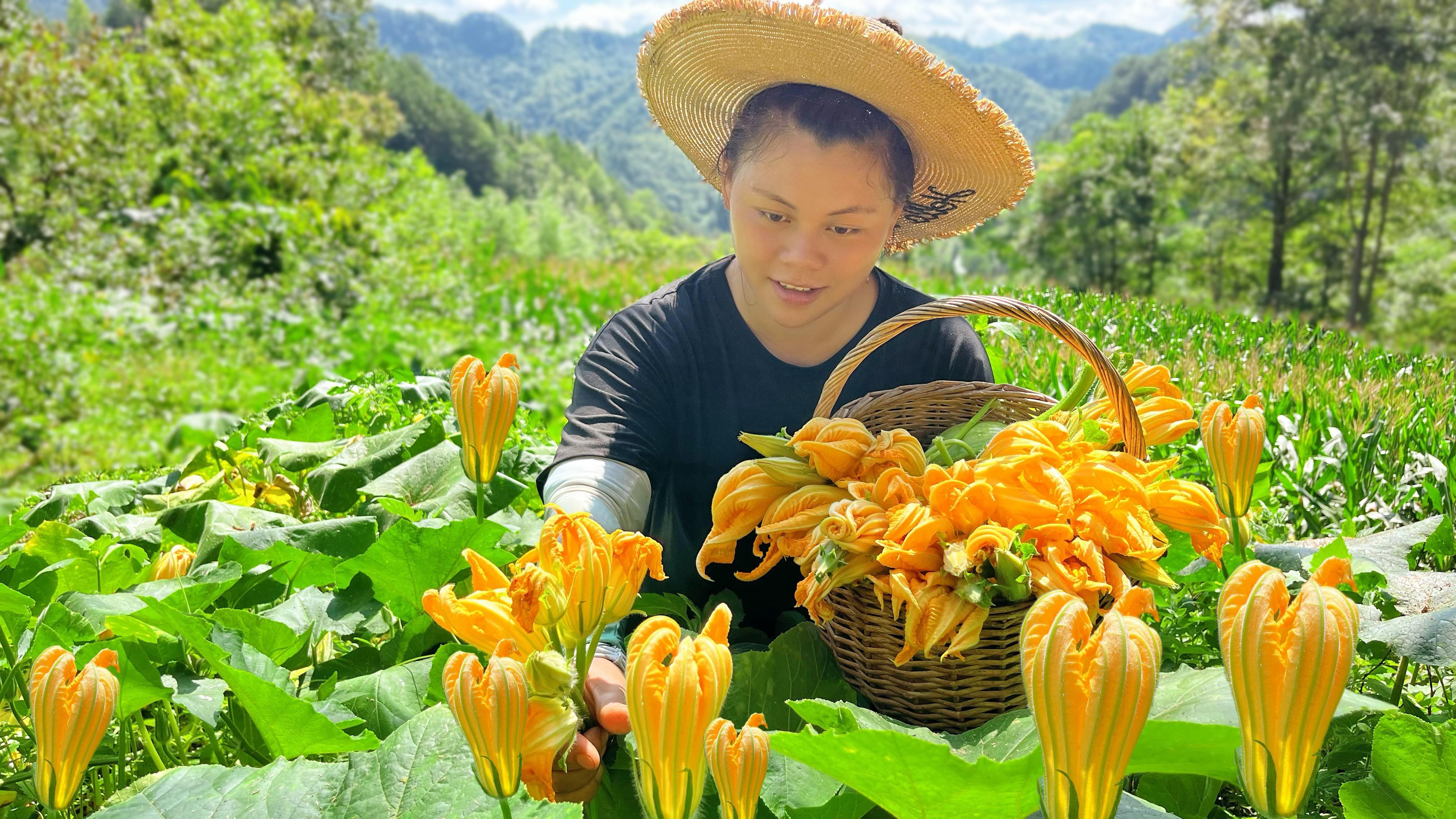 今天摘了很多南瓜花,做成美味下饭菜你们吃过吗?