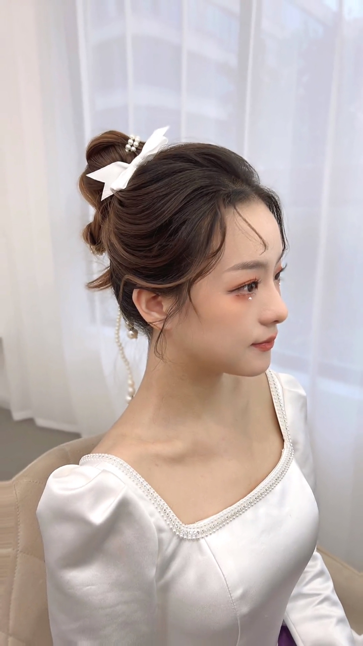 高马尾珍珠编发新娘造型分享