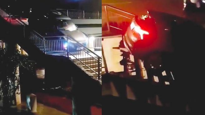 贵州都匀一司机把越野车开上天桥致步梯损坏 警方：嫌疑人已被控制