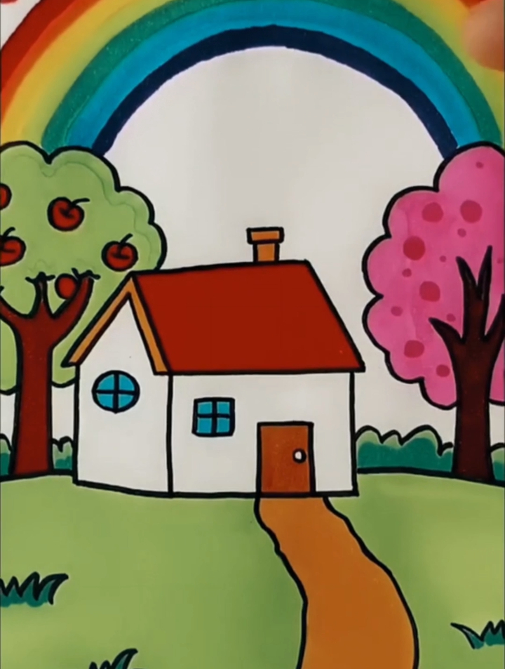 小房子彩虹树,简笔画教学