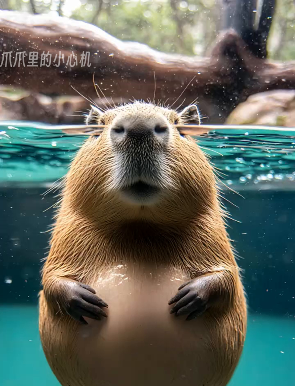 卡皮巴拉萌态十足,水里悄悄搞啥小动作?