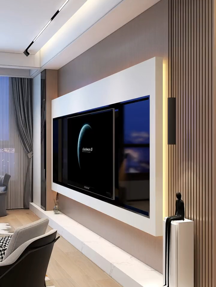 客厅装修电视背景墙第4堆格栅岩板电视柜各种各样你喜欢哪个-度小视