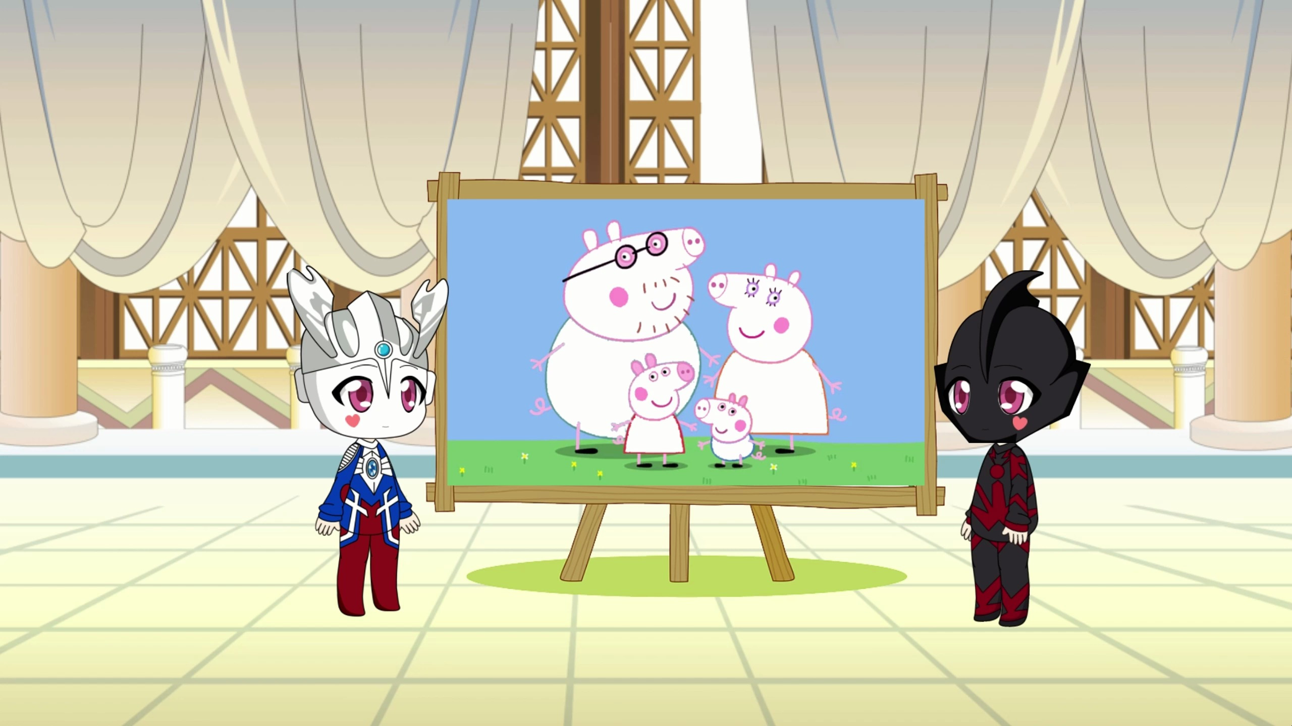 赛罗和贝利亚给小猪佩奇涂颜色