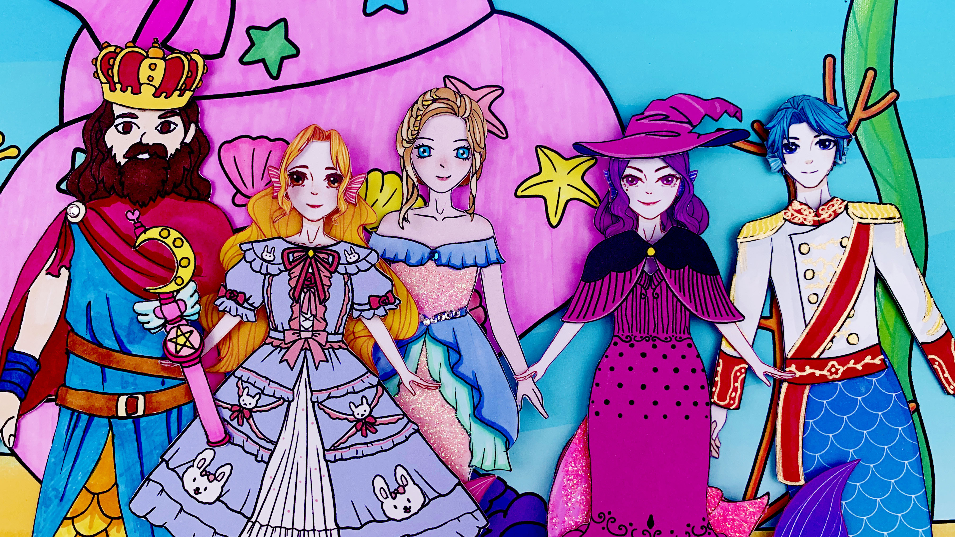 手绘定格动画:悦悦做了好吃的章鱼小丸子,小海星吃了非常满意