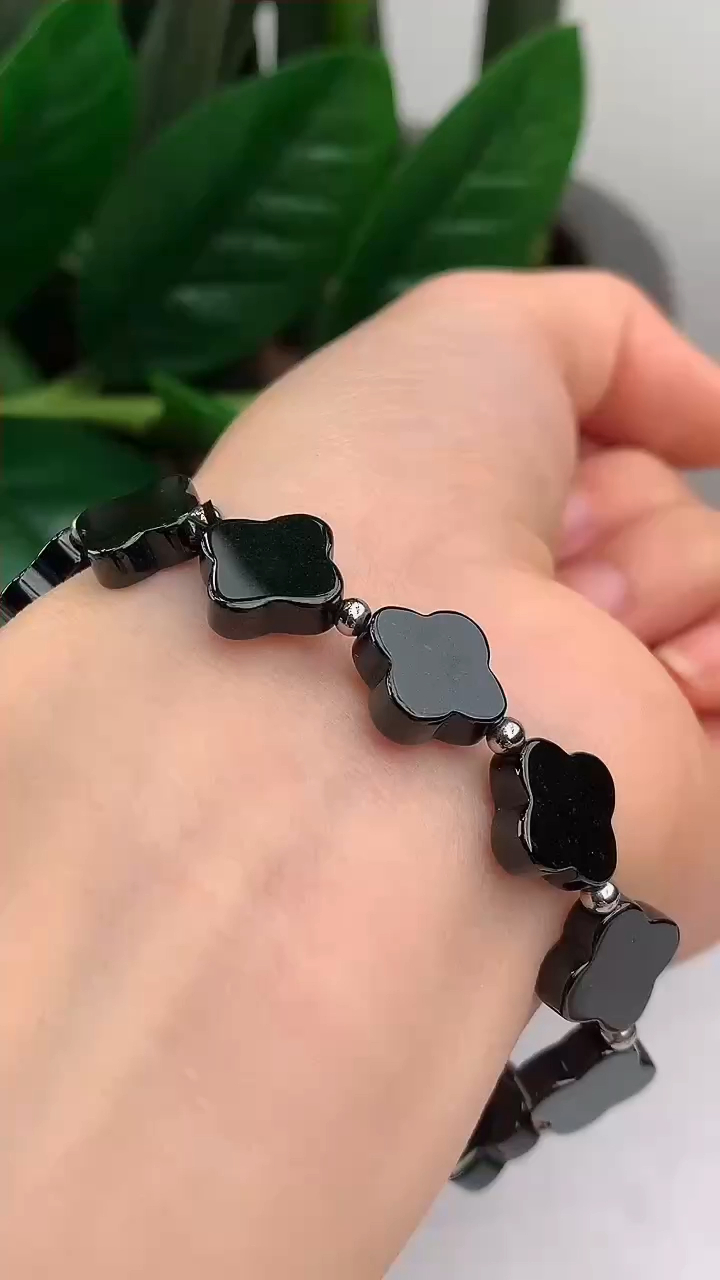 高冰极黑墨翠四叶草手链