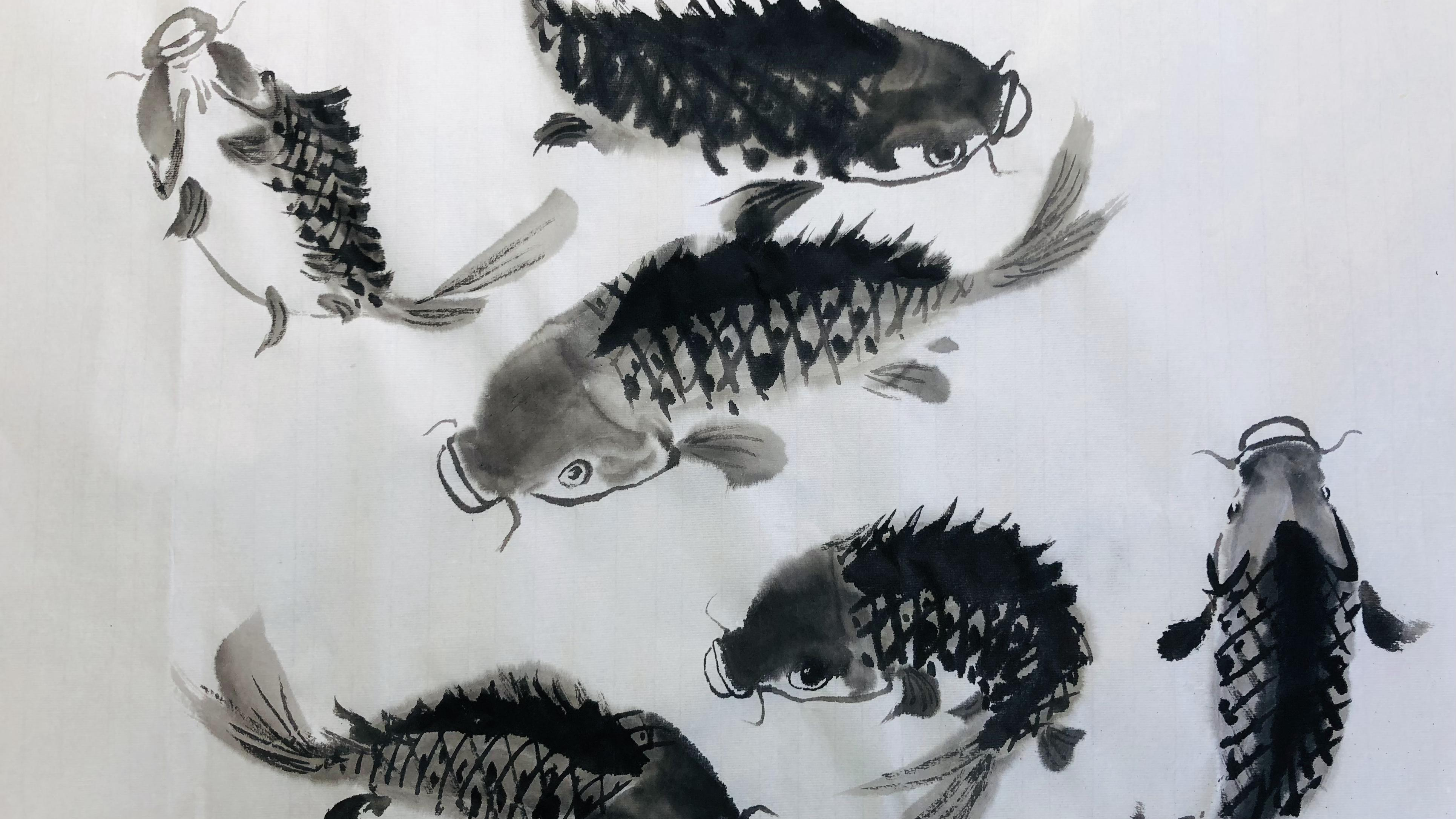 最简单的水墨写意画鲤鱼的画法——钟勇强