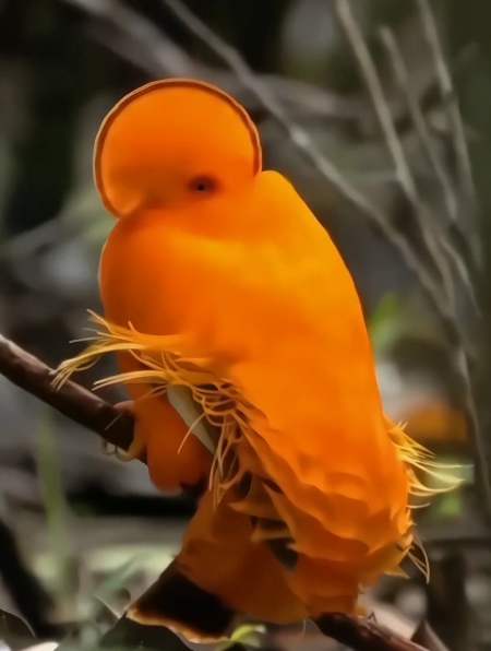 圭亚那动冠伞鸟全身橙色羽毛的鸟,是鸟类中一道靓丽风景-度小视
