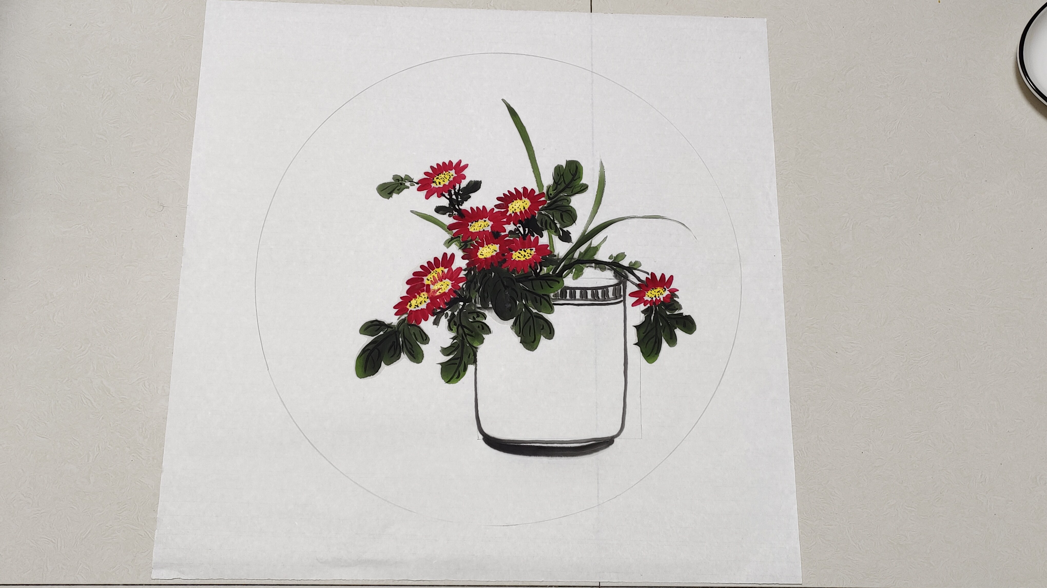 菊花与花瓶的遮挡关系画法总是不知道如何下手,一个窍门教会您