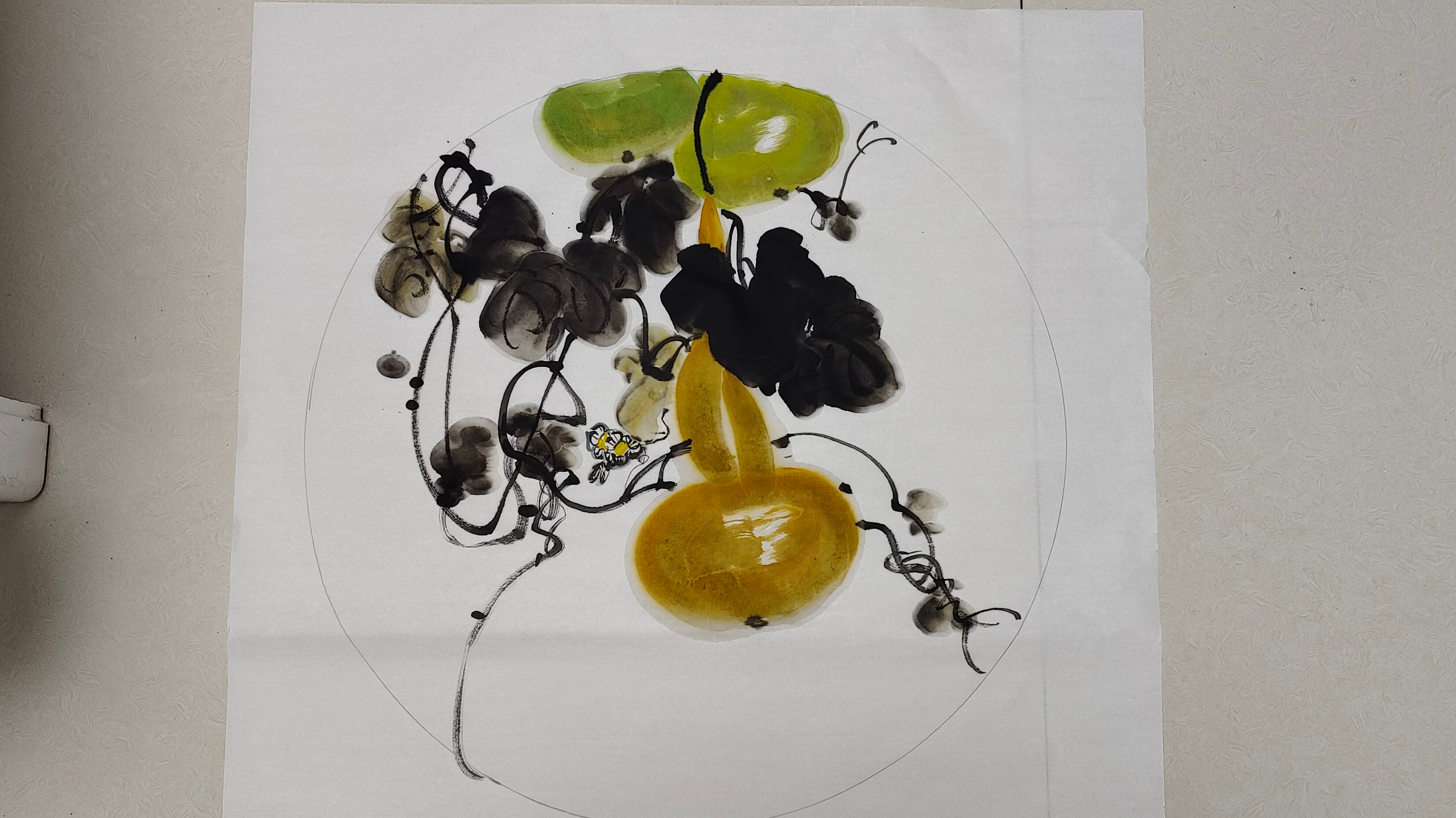 国画葫芦由左向右出枝画法,为您解析绘画痛点