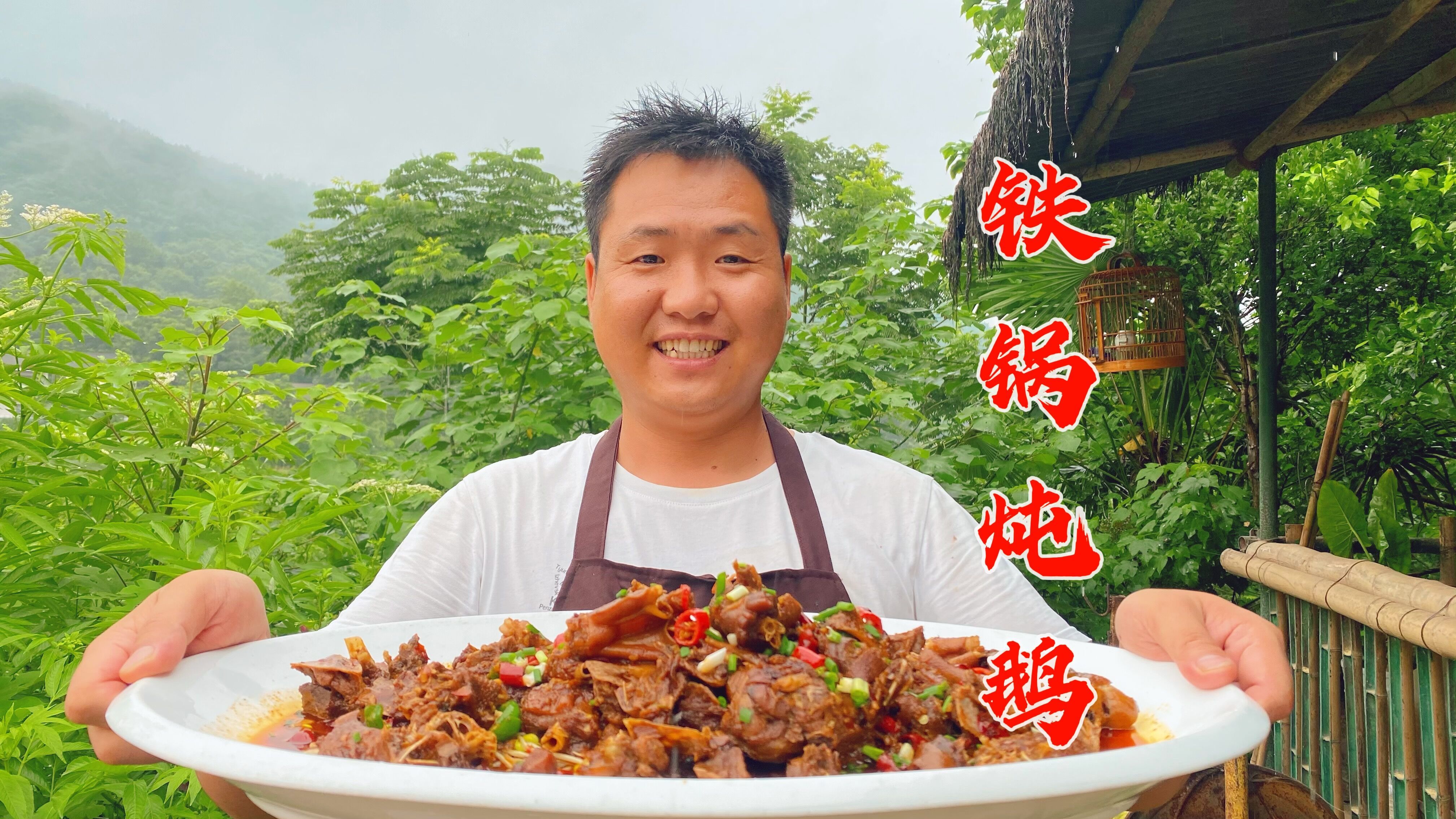 抓只大鹅炖了给表姐吃,铁锅爆炒,香气四溢真得劲