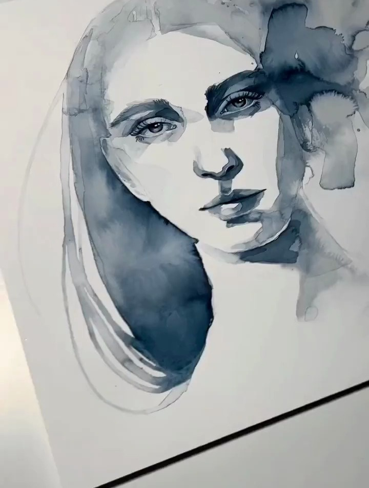 jana水彩画头像 她从今年逐渐形成现在的风格