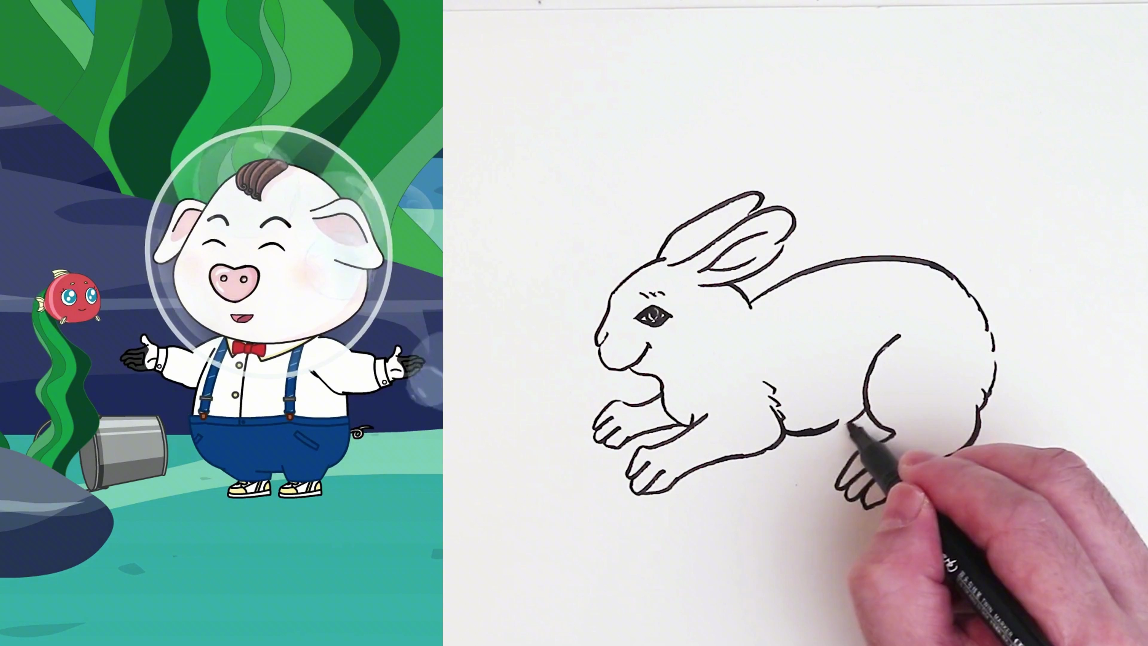 看动画学画画:简笔画~兔子的画法+涂色,儿童绘画简单又好看