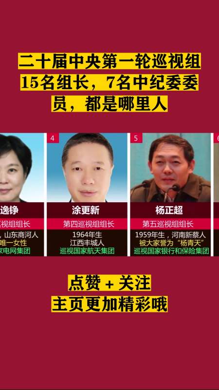 二十届中央第一轮巡视组15名组长7名中纪委委员都是哪里人