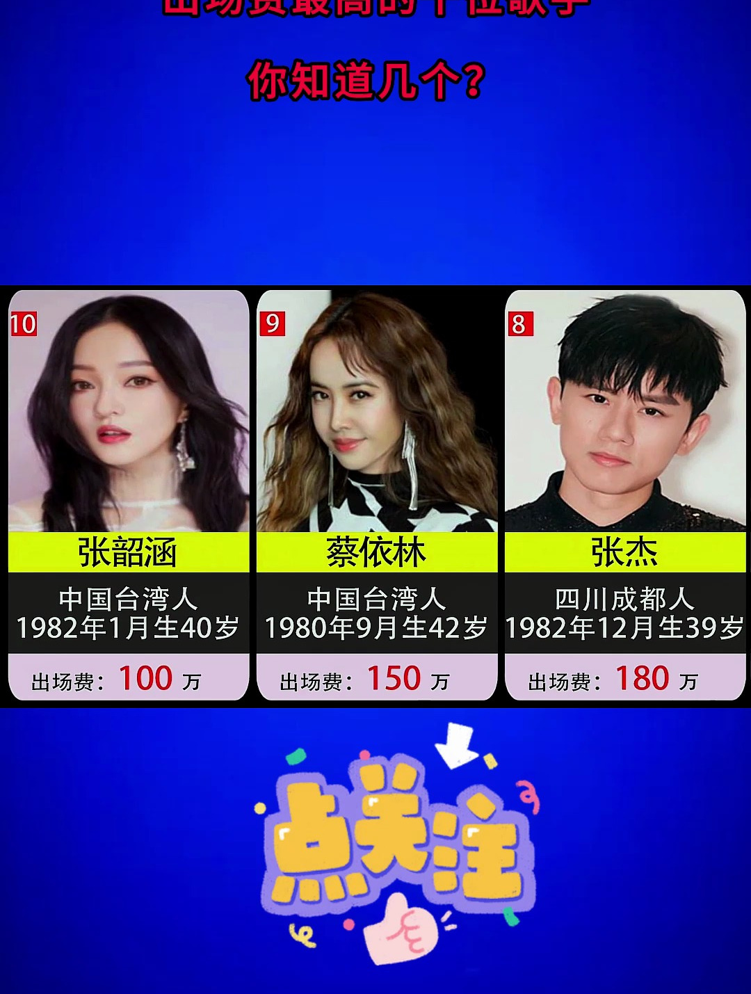 出场费最高的十位歌手,你知道几个?