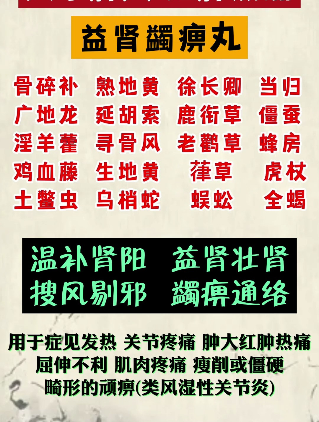 关节肿大,红肿热痛——益肾蠲痹丸-度小视