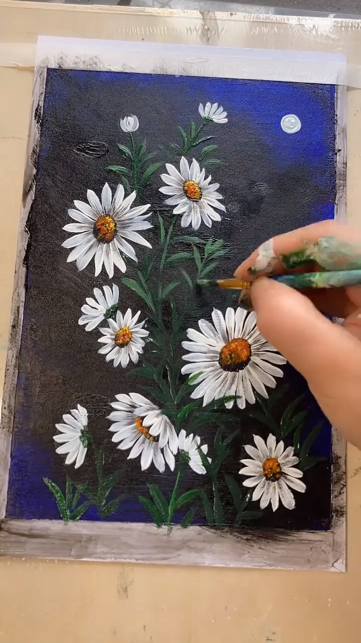 丙烯手绘装饰画:小雏菊