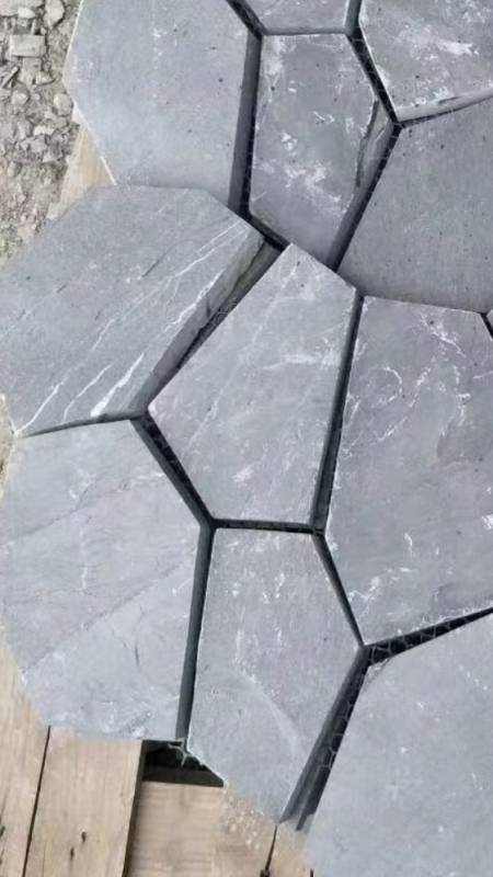 天然青石板黑色冰裂纹1公分厚现代花园庭院广场人行道地铺砖-度小视