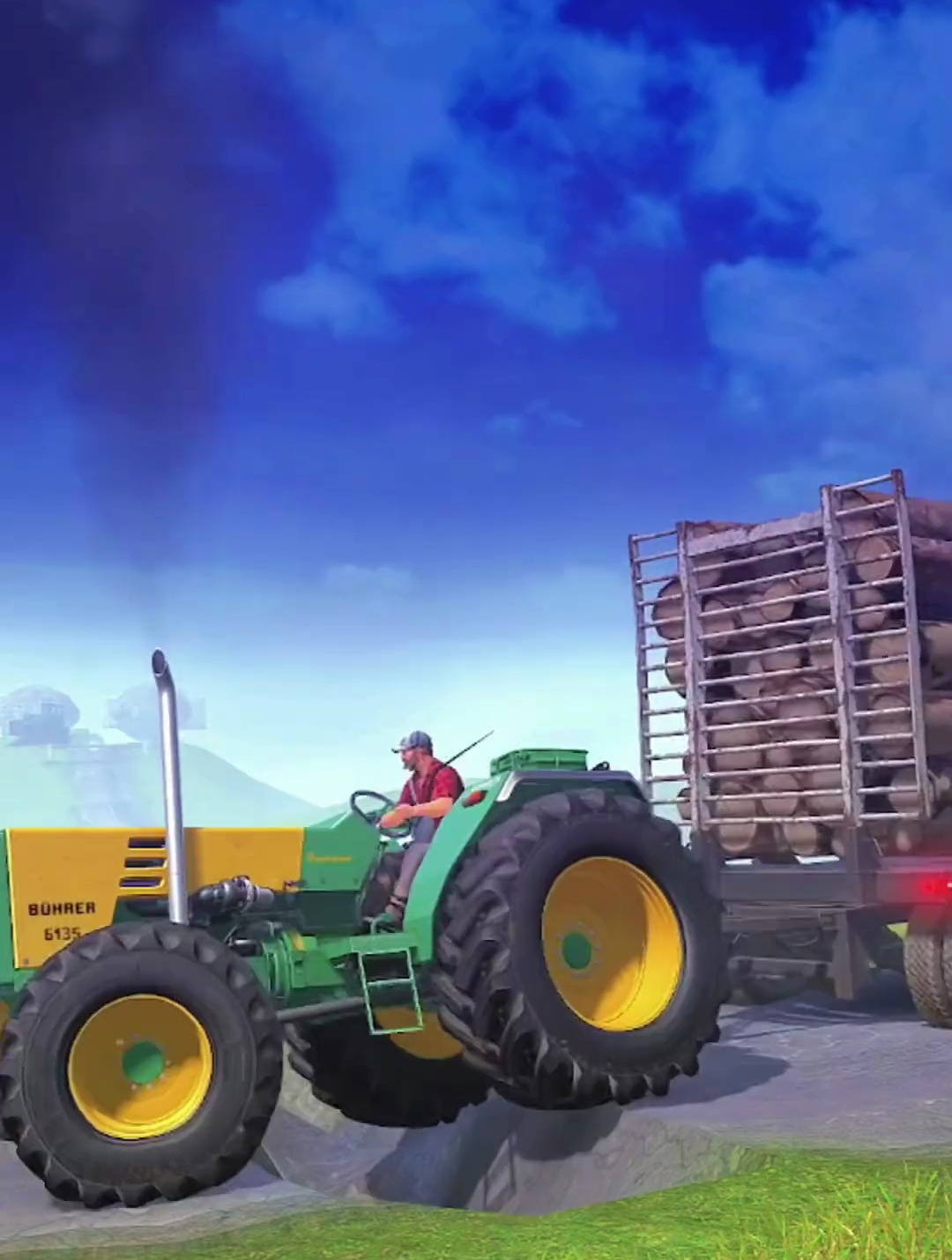 旋转轮胎泥泞奔驰动画:拖拉车拉木头过坑!