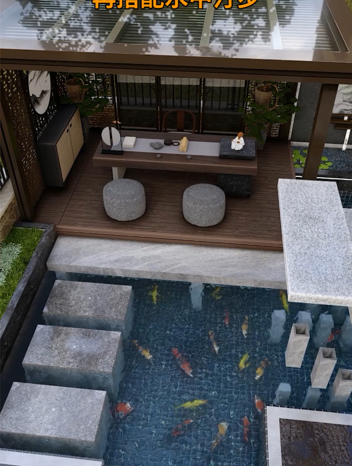 一楼花园改造凉亭鱼池!