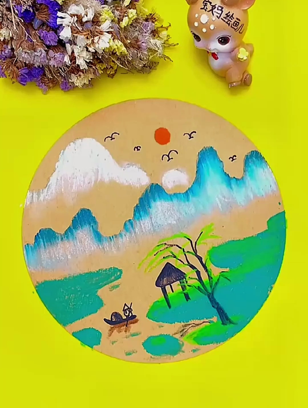 油画棒画:一看就会画的撕纸山水