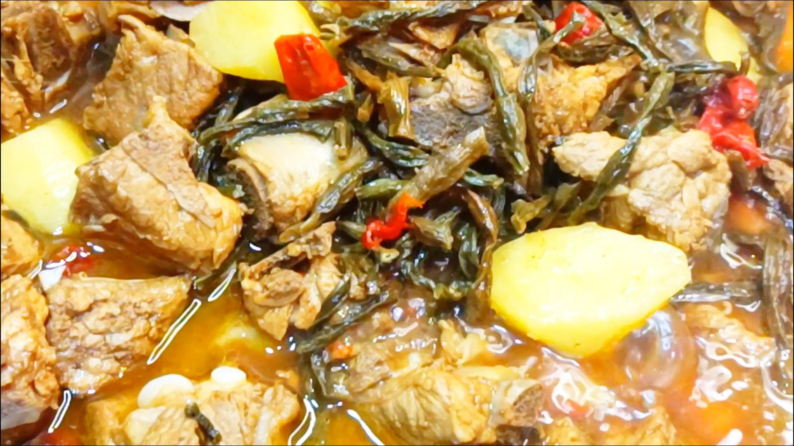 干豆角炖排骨,豆角干香美味