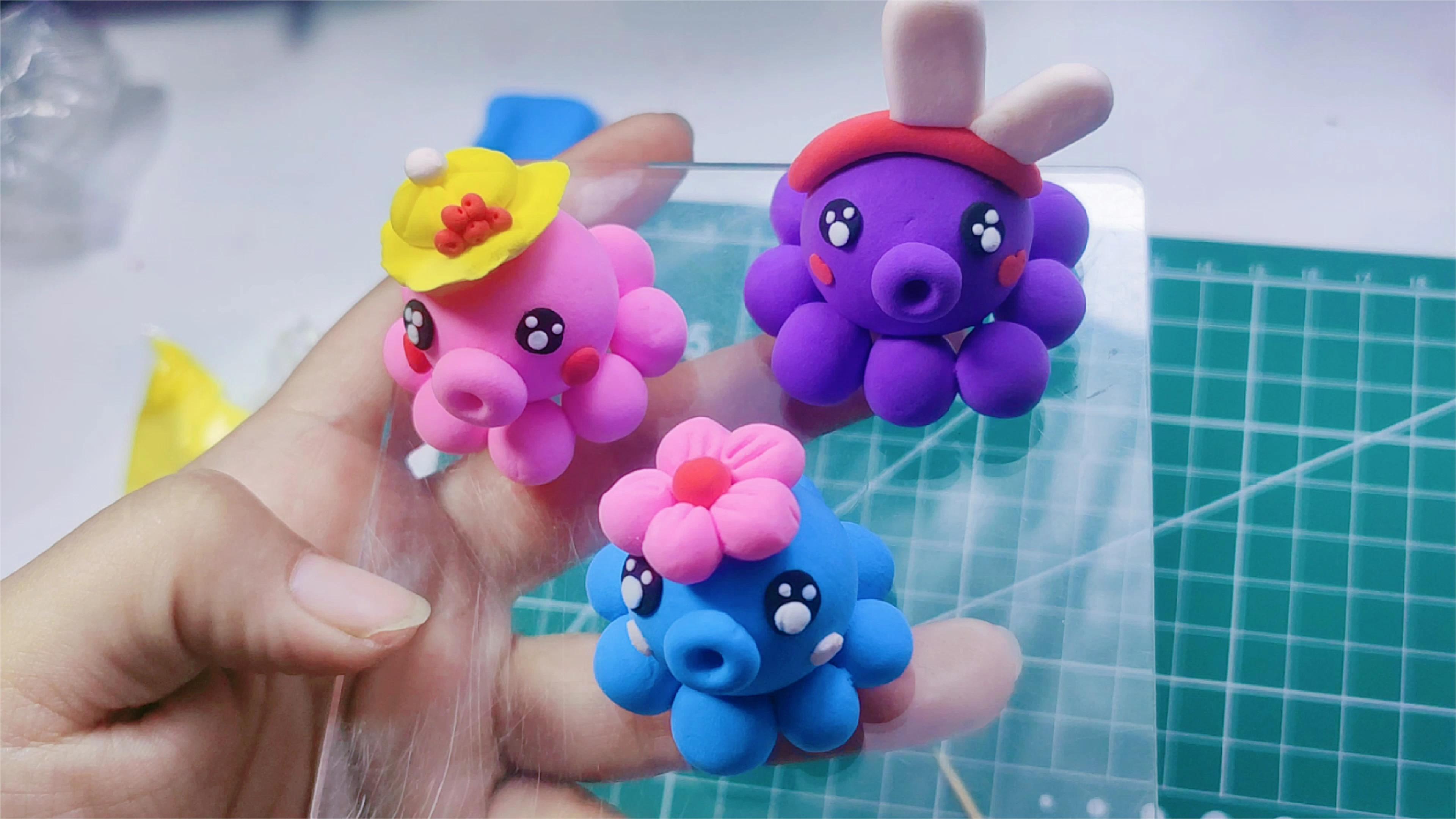 亲子手工黏土 捏三只可爱的小章鱼 孩子很喜欢