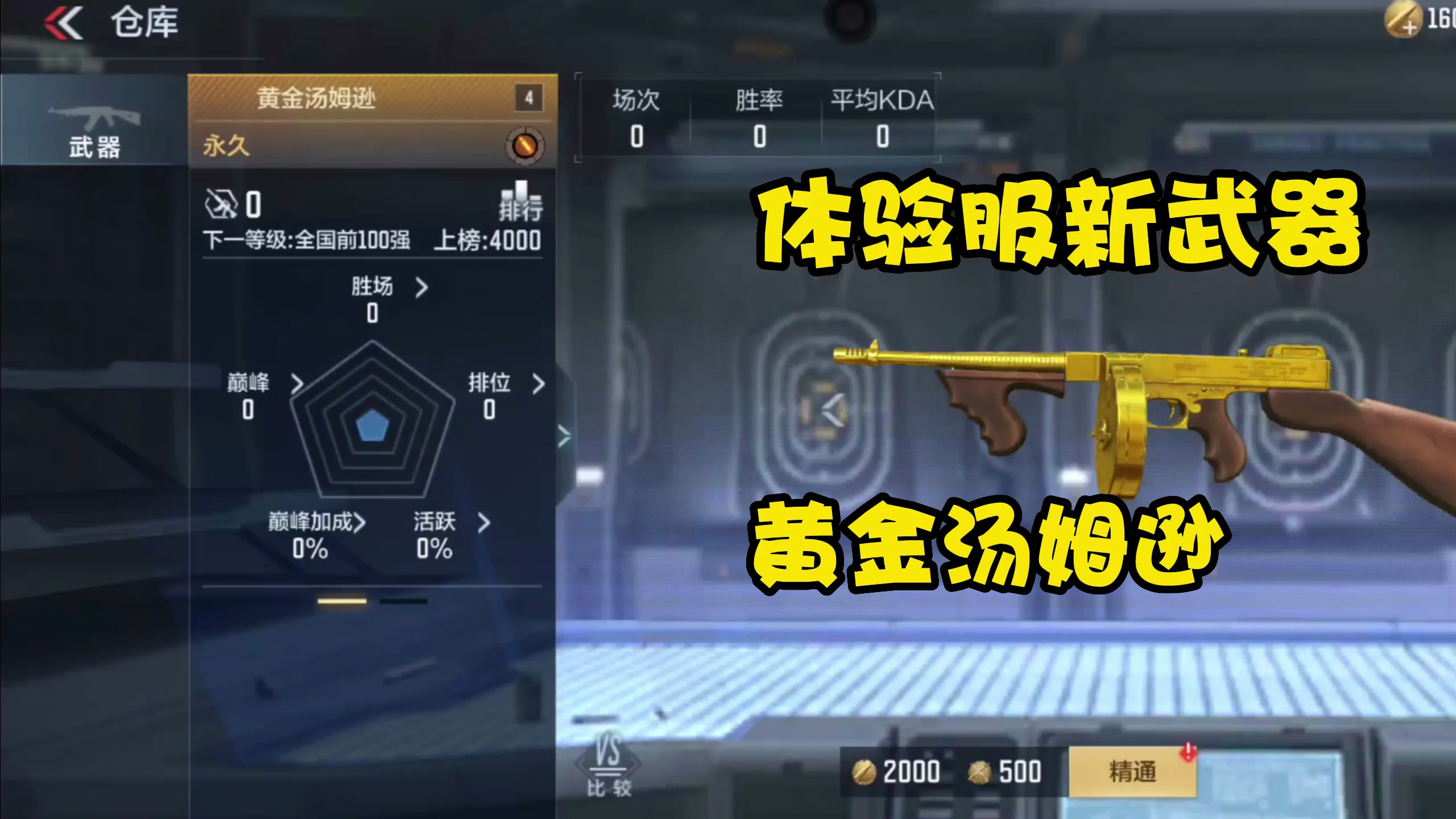 CF手游:体验服新武器黄金汤姆逊,实战试玩感觉一般