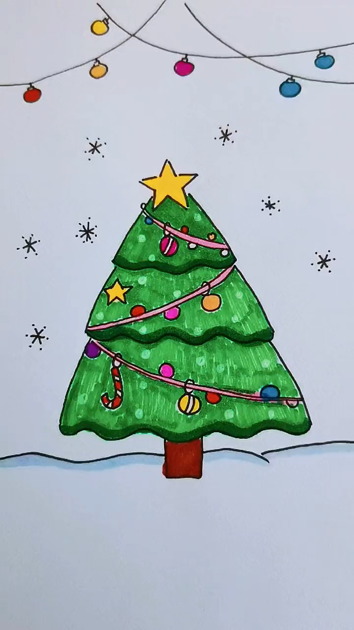 圣诞树图画简笔画彩色图片