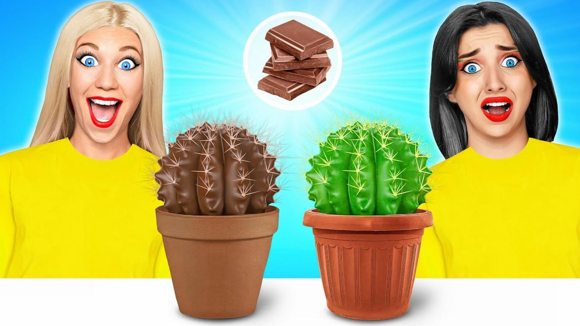 搞笑外国人:形状食物挑战:甜甜圈与仙人掌与奇异果汁,谁能获胜