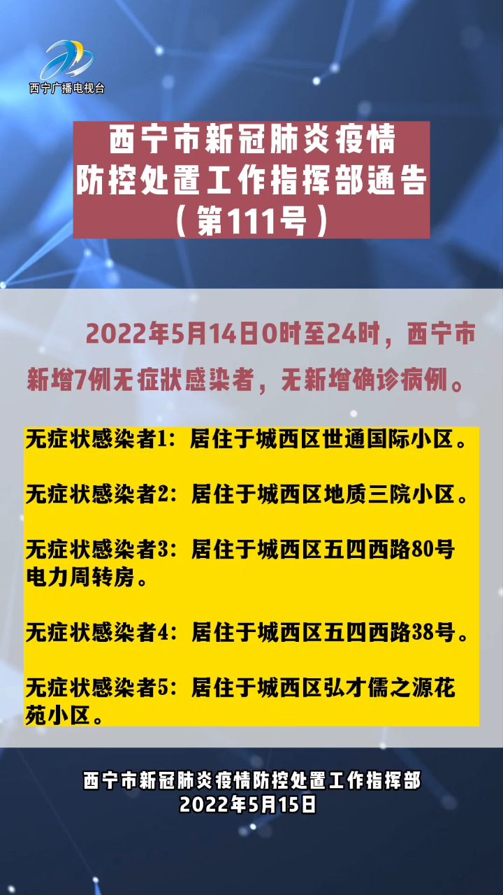 西宁市新冠肺炎疫情防控处置工作指挥部通告(第111号)
